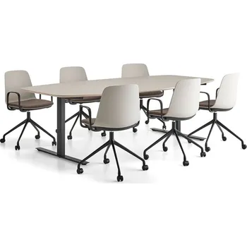 Jídelní set Sestava nábytku NOVUS + LANGFORD, 1 stůl a 6 židlí, šedá/hnědá