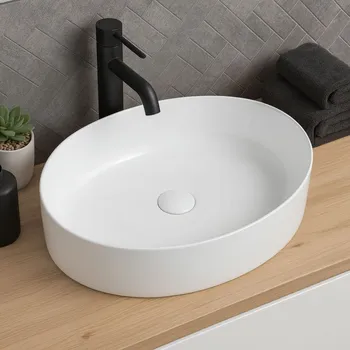 Umyvadlo Erga Oval, umyvadlo na desku 550x400x140 mm, bílá lesklá, ERG-V03-OVAL55-WH