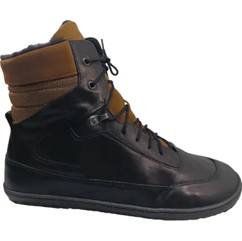 Dámská fitness obuv Pánské zimní barefoot boty na šněrování RHODOS černá s podšívkou z přírodní vlny 45