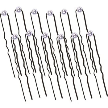 Eurostil Decorative HairPins - vlásenky do vlasů s ozdobou 03213/50 - 12 ks černých vlásenek se "stříbrnou" perlou