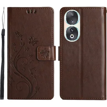 Pouzdro na mobilní telefon Flowers knížkové pouzdro na Honor 90 - hnědé