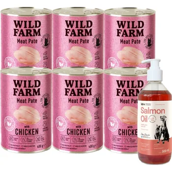 Krmivo pro psa WILD FARM Pate Chicken 6x400g - bezlepkové krmivo pro kočky + LAB V Lososový olej 500 ml