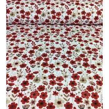 Bavlněná látka kvítky červené plátno 150cm | RTex