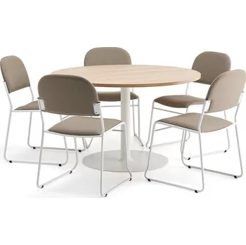Jídelní set Sestava nábytku VERTICUS + DAWSON, 1 stůl a 5 židlí, béžová/bílá