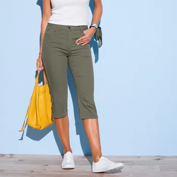 Dámské kalhoty Úzké tvilové 3/4 kalhoty khaki 42