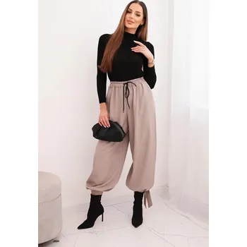 Dámské kalhoty Kalhoty se širokým střihem a vázáním dolů model 90495 barva fango