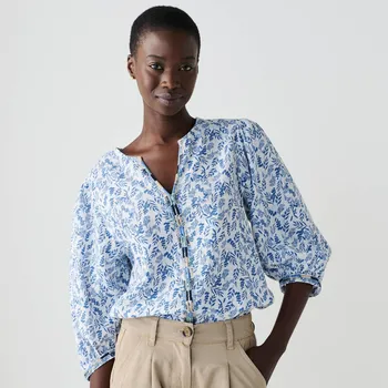 Dámská halenka Halenka s výšivkou z bavlny s potiskem modrá 50