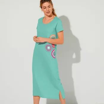 Dámská noční košile Dlouhá noční košile s krátkými rukávy a potiskem rozet blankytně modrá 38/40