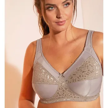 Podprsenka Podprsenka s vysokou oporou z úpletu a krajky, bez kostic hnědošedá 85E