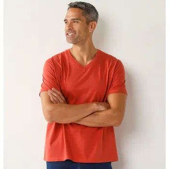 Pánské oblečení Sada 3 triček s výstřihem do V a krátkými rukávy korálová+šalvějová+khaki 87/96