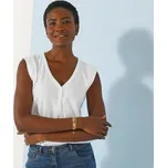 Top s výstřihem do V a madeirou bílá 54