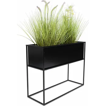 Květináč KOVOVÝ KVĚTINÁČ SE STOJÁNEM RECT 50X24X64 CM ČERNÁ