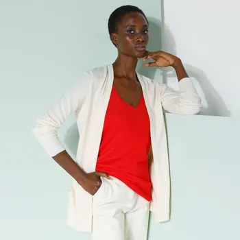 Dámský svetr Dlouhý kardigan bez zapínání režná 52