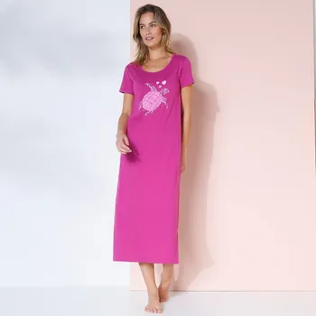 Dámská noční košile Dlouhá noční košile s krátkými rukávy a potisk želvy malinová 46/48