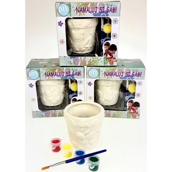 Květináč Keramický květináč 7x7cm+sada na malování pro děti /štětec+ 4x barvička/