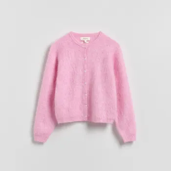 Dámský svetr Reserved - Kardigan s vlnou a moherem - růžová - 102IT-30X - 102IT-30X-M