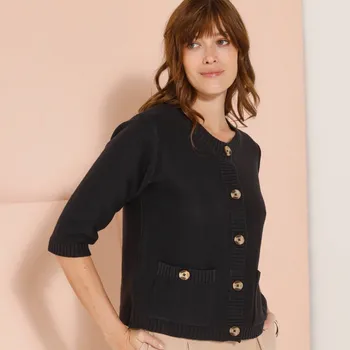 Dámský svetr Propínací svetr s kapsami a 3/4 rukávy nám.modrá 38/40