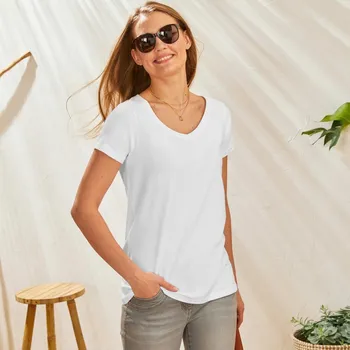 Tričko s výstřihem do V bílá 38/40