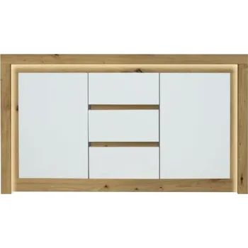 Komoda Rimini II new komoda 2D3SM, ořech salev/bílá lesk 158x89x42 (SxVxH)