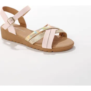 Dámské sandále Páskové sandály na klínové podrážce slonová kost/zlatá 36