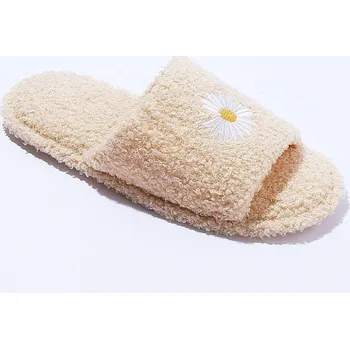 Dámské pantofle Pantofle s otevřenou špičkou a výšivkou sedmikrásky béžová 37