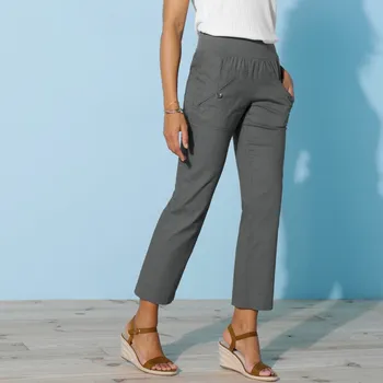 Dámská zimní obuv Rovné plátěné kalhoty ke kotníkům, s pružným pasem bronzová 50