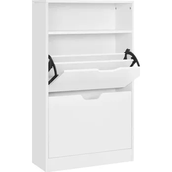 Botník Bílý botník s výklopnými dvířky a policí 60x24x102cm