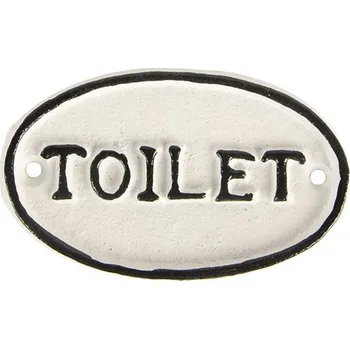 Bílo-černá antik litinová cedulka Toilet - 10*1*6 cm