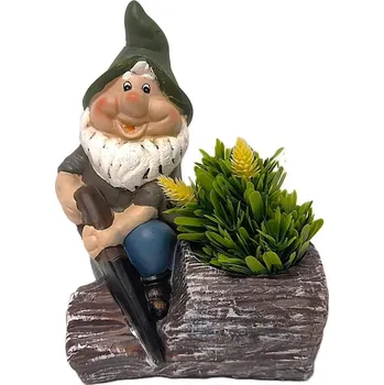 Dekorace jezírka Prodex Trpaslík na pařezu s pilkou obal 26 x 19 cm PRODEX 25173