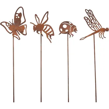 Zahradní úložný box Zapichovací zahradní dekorace Bugs, sada 4ks, 38 cm, kov, hnědá