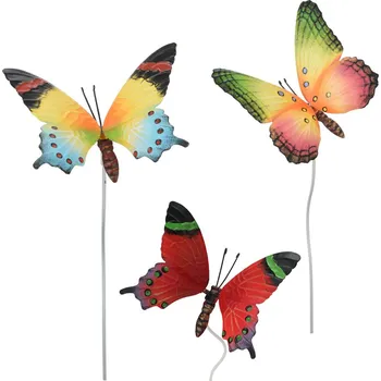 Zahradní úložný box Zapichovací zahradní dekorace Butterfly 2, sada 3ks, 70 cm, kov, vícebarevná