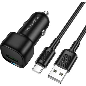 Datový kabel Borofone - Nabíječka do auta Cloud (BZ34) - včetně kabelu USB-A/C, jeden port USB-A, 18 W (QC/FCP/AFC), ABS, pro DC 12-24 V - černá