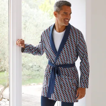 Pánské oblečení Krátký župan s grafickým vzorem bordó/modrá 97/106