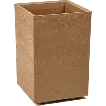 Květináč PLASTOVÝ KVĚTINÁČ NA KOLEČKÁCH BETONIQUE ECO 60X40X40 CM DŘEVĚNÝ DEKOR HNĚDÁ