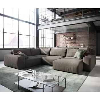Ložnicová sestava DELIFE Pohovka ve tvaru "U" Lanzo XL 360x260 cm mikrovlákno khaki hnědá lenoška variabilní