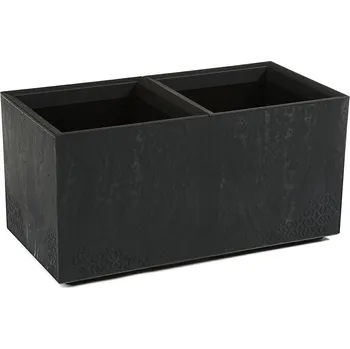 Květináč PLASTOVÝ KVĚTINÁČ NA KOLEČKÁCH BETONIQUE 39X39X78 CM IMITACE BETONU ČERNÁ