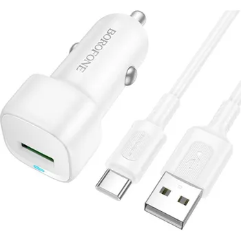 Datový kabel Borofone - Nabíječka do auta Cloud (BZ34) - včetně kabelu USB-A/C, jeden port USB-A, 18 W (QC/FCP/AFC), ABS, pro DC 12-24 V - bílá