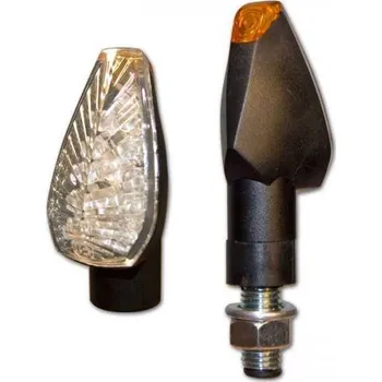 Osvětlení pro motocykl HSM LED blinkry PEAK na motorku, čiré konvexní sklo, černé krátké blinkry, M10