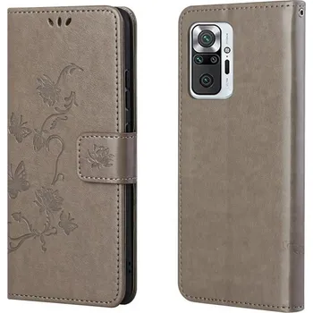 Pouzdro na mobilní telefon Flower PU kožené peněženkové pouzdro na mobil Xiaomi Redmi Note 10 Pro - šedé