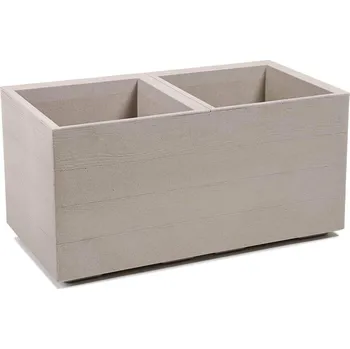 Květináč PLASTOVÝ KVĚTINÁČ NA KOLEČKÁCH BETONIQUE 39X39X78 CM DŘEVĚNÝ DEKOR BÉŽOVÁ