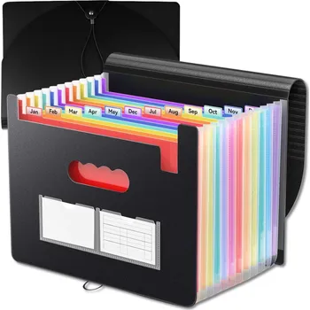 Úložný box Camerazar Organizér na dokumenty A4, prostorná aktovka, 13 přihrádek, černá