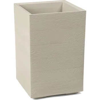 Květináč PLASTOVÝ KVĚTINÁČ NA KOLEČKÁCH BETONIQUE ECO 60X40X40 CM DŘEVĚNÝ DEKOR KRÉMOVÁ