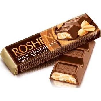 Čokoládová tyčinka Roshen Double peanuts 39g mléčná čokoláda cena za kartonové balení (Kartonové balení : 30 ks)