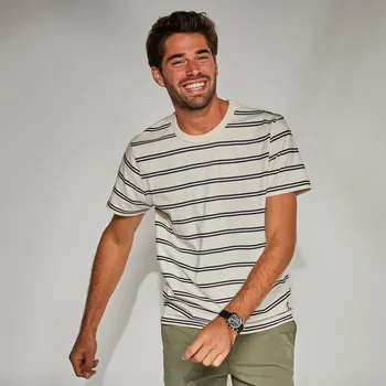 Pánské tričko Pruhované tričko s krátkými rukávy, bio bavlna bílá/nám. modrá 107/116