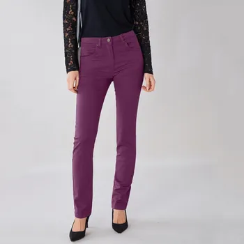 Dámské kalhoty Tvarující rovné kalhoty s 5 kapsami švestková 48