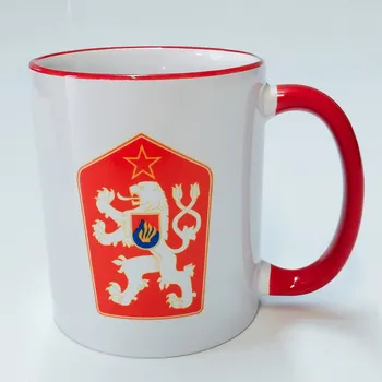 Hrnek s historickým znakem ČSSR 330 ml červený lem