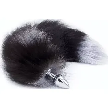 Kovový anální kolík s šedivým ocasem lišky - S