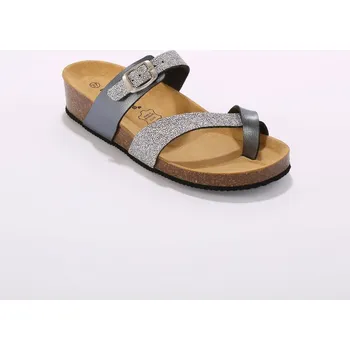 Dámské pantofle Pantofle na korkové klínové podrážce stříbřitá 37