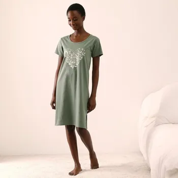 Dámská noční košile Krátká noční košile s krátkými rukávy a potiskem srdce khaki 54