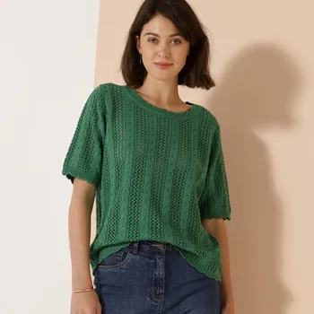 Dámská halenka Halenka s kulatým výstřihem, z ažurového úpletu zelená 52